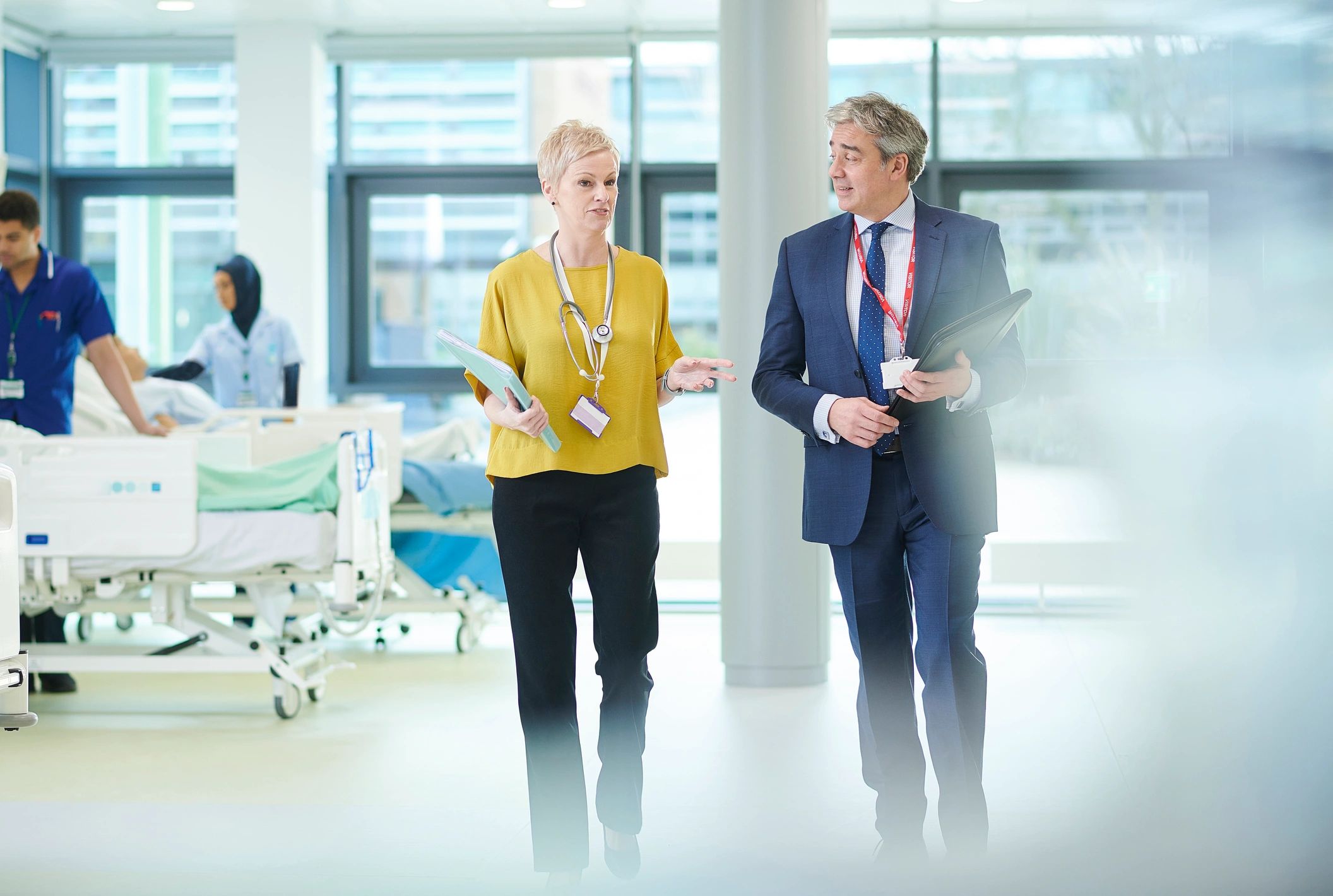 Healthcare professionals in a clinical environment